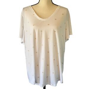 Women’s Boutique Short Sleeve White T-Shirt With Gold Cameras. Size 1X